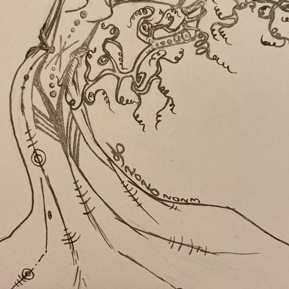 Unframed Original Art Drawing Illustration Tree Lady in Ink & Shimmer Gel Pen - Picture 3 of 4